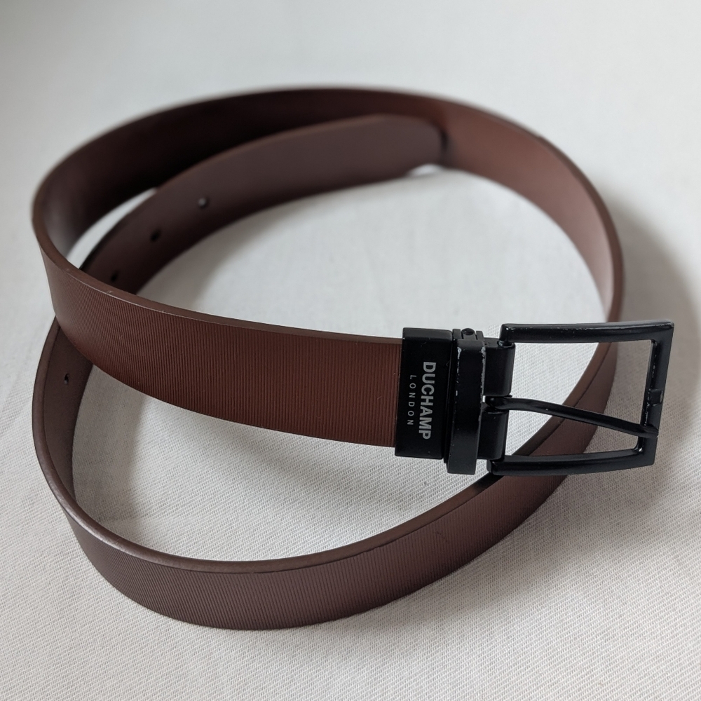 Duchamp London Reversible Brown Men's Handcrafted Belt With Black Square Buckle